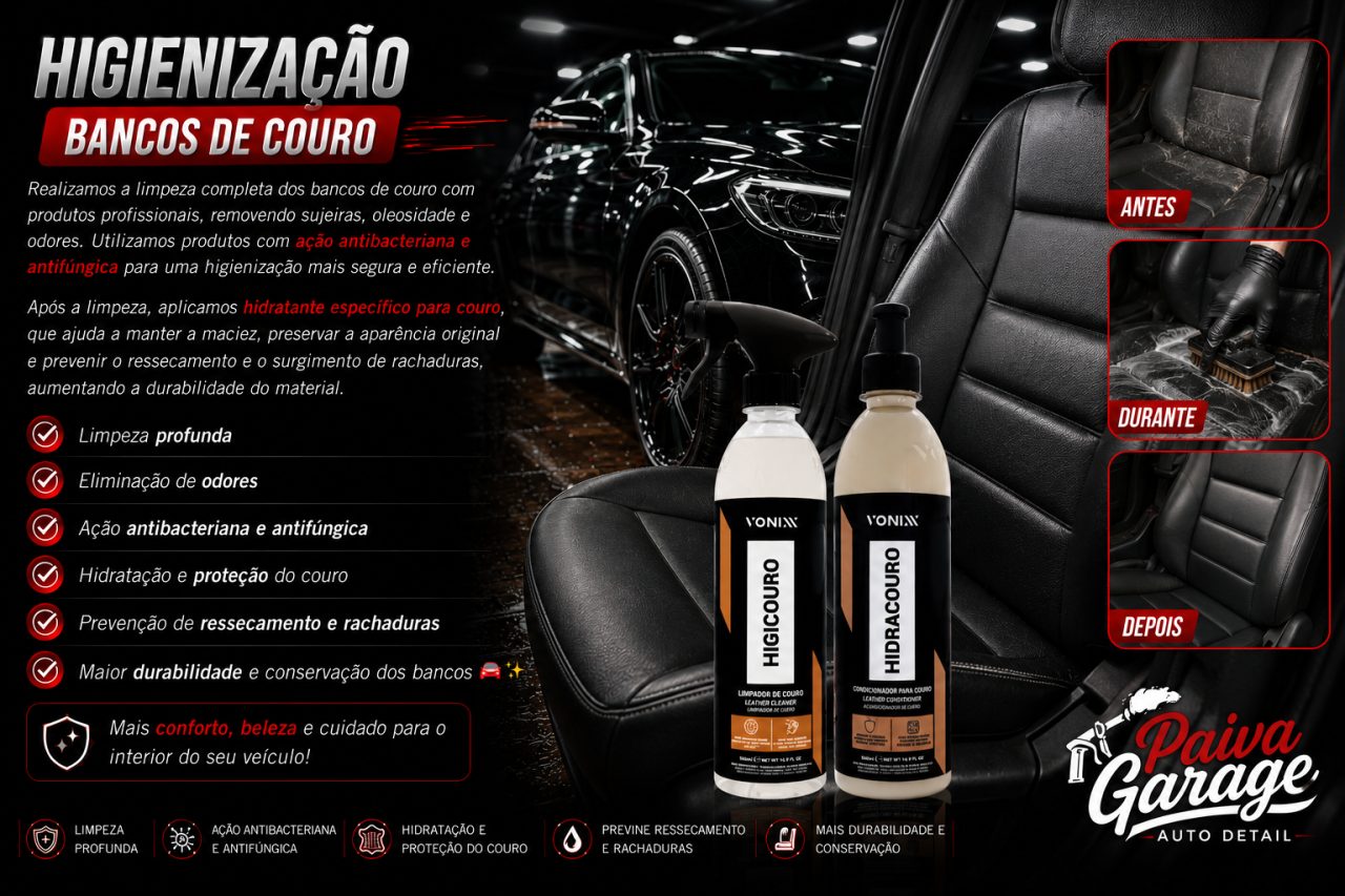 Higienização Bancos Couro - limpeza
